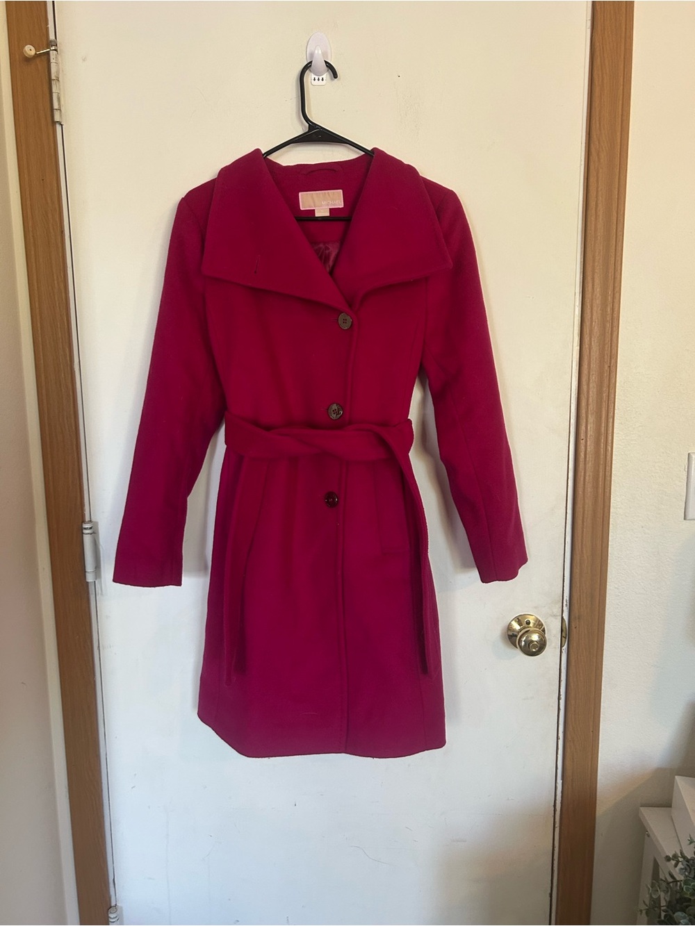 MICHAEL KORS
ASYMMETRIC BELTED WRAP COAT, AZALEA, WOOl BLEND SMALL PETITE